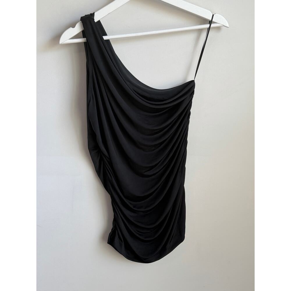 By Anthropologie Sleeveless Ruched One Shoulder Asymmetric Blouse Black XL NWT - Picture 2 of 7